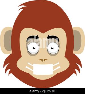 Vector illustration of a monkey`s face with a medical protection mask Stock Vector